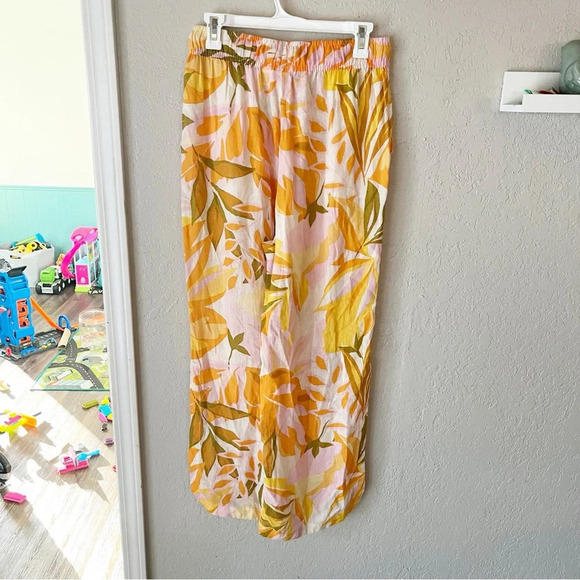 C&C California Pants Women's Medium Linen Blend Wide Leg Slit Beachy Resort Wear - Picture 2 of 9